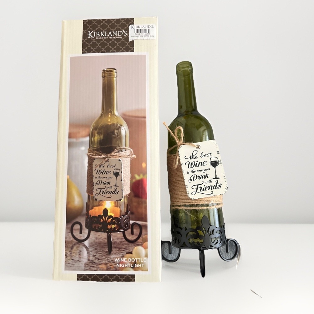 Kirkland's‎ Wine Bottle Nightlight Glass Rustic Vineyard Decor 12.5" Tall Green